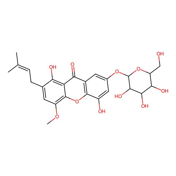 2D Structure of 1,5-Dihydroxy-4-methoxy-2-(3-methylbut-2-enyl)-7-[3,4,5-trihydroxy-6-(hydroxymethyl)oxan-2-yl]oxyxanthen-9-one