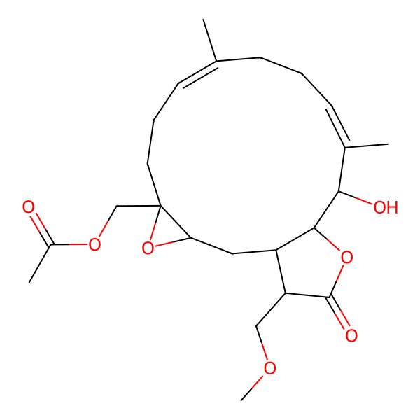 2D Structure of [(1S,3S,5R,14S,15S,18R)-14-hydroxy-18-(methoxymethyl)-9,13-dimethyl-17-oxo-4,16-dioxatricyclo[13.3.0.03,5]octadeca-8,12-dien-5-yl]methyl acetate