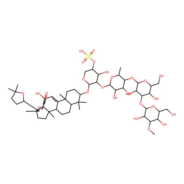 2D Structure of [(3R,4R,5R,6S)-5-[(2S,3R,4R,5S,6R)-5-[(2S,3R,4S,5R,6R)-4-[(2S,3R,4S,5R,6R)-3,5-dihydroxy-6-(hydroxymethyl)-4-methoxyoxan-2-yl]oxy-3,5-dihydroxy-6-(hydroxymethyl)oxan-2-yl]oxy-3,4-dihydroxy-6-methyloxan-2-yl]oxy-6-[[(1S,2S,5S,6R,9R,10S,13S,16S,18R)-6-(5,5-dimethyloxolan-2-yl)-10-hydroxy-2,6,13,17,17-pentamethyl-8-oxo-7-oxapentacyclo[10.8.0.02,9.05,9.013,18]icos-11-en-16-yl]oxy]-4-hydroxyoxan-3-yl] hydrogen sulfate