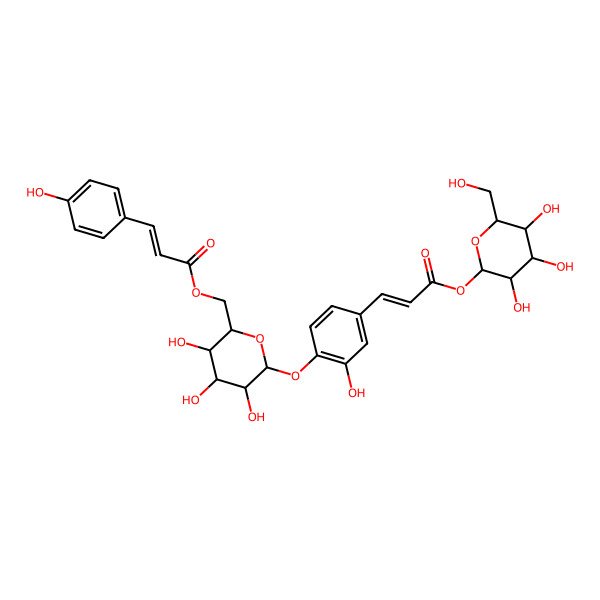 2D Structure of [(2R,3S,4S,5R,6S)-3,4,5-trihydroxy-6-[2-hydroxy-4-[(E)-3-oxo-3-[(2S,3R,4S,5S,6R)-3,4,5-trihydroxy-6-(hydroxymethyl)oxan-2-yl]oxyprop-1-enyl]phenoxy]oxan-2-yl]methyl (E)-3-(4-hydroxyphenyl)prop-2-enoate