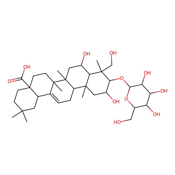2D Structure of (4aS,6aR,6aS,6bR,8R,8aR,9R,10R,11S,12aR,14bS)-8,11-dihydroxy-9-(hydroxymethyl)-2,2,6a,6b,9,12a-hexamethyl-10-[(2R,3R,4S,5S,6R)-3,4,5-trihydroxy-6-(hydroxymethyl)oxan-2-yl]oxy-1,3,4,5,6,6a,7,8,8a,10,11,12,13,14b-tetradecahydropicene-4a-carboxylic acid