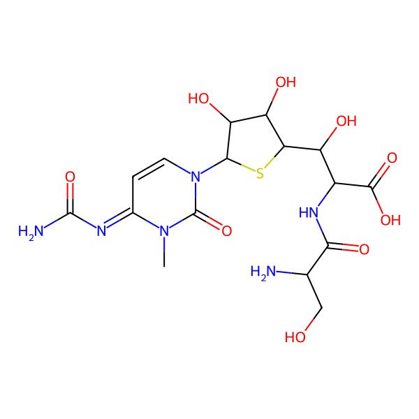 2D Structure of (2R,3S)-2-[[(2S)-2-amino-3-hydroxypropanoyl]amino]-3-[(2S,3R,4R,5R)-5-(4-carbamoylimino-3-methyl-2-oxopyrimidin-1-yl)-3,4-dihydroxythiolan-2-yl]-3-hydroxypropanoic acid