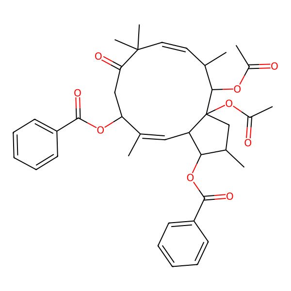 2D Structure of (3a,4-Diacetyloxy-1-benzoyloxy-2,5,8,8,12-pentamethyl-9-oxo-1,2,3,4,5,10,11,13a-octahydrocyclopenta[12]annulen-11-yl) benzoate