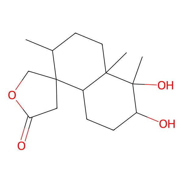 2D Structure of (3S,4S,4aS,7S,8S,8aS)-7,8-dihydroxy-3,8,8a-trimethylspiro[2,3,4a,5,6,7-hexahydro-1H-naphthalene-4,4'-oxolane]-2'-one