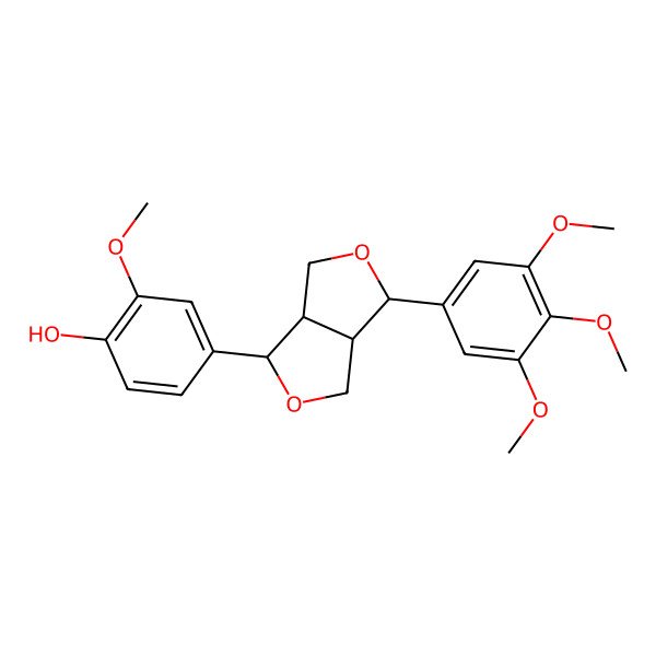 2D Structure of 4-[(3aR,6aR)-6-(3,4,5-trimethoxyphenyl)-1,3,3a,4,6,6a-hexahydrofuro[3,4-c]furan-3-yl]-2-methoxyphenol