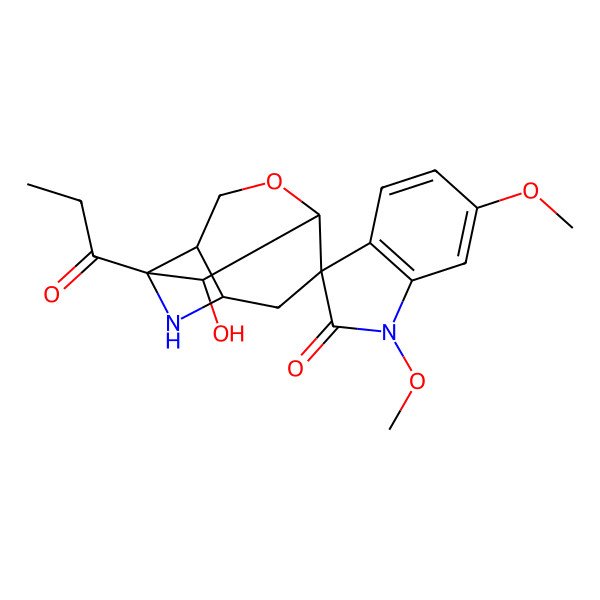 2D Structure of (1S,3S,5S,6S,9S,10R)-10-hydroxy-1',6'-dimethoxy-1-propanoylspiro[7-oxa-2-azatricyclo[4.3.1.03,9]decane-5,3'-indole]-2'-one