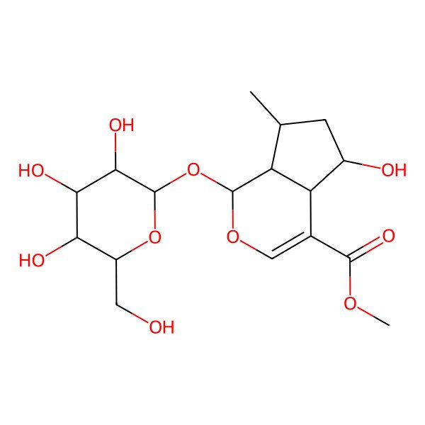 2D Structure of methyl (1S,4aS,5R,7R,7aR)-5-hydroxy-7-methyl-1-[(2S,3R,4S,5S,6R)-3,4,5-trihydroxy-6-(hydroxymethyl)oxan-2-yl]oxy-1,4a,5,6,7,7a-hexahydrocyclopenta[c]pyran-4-carboxylate