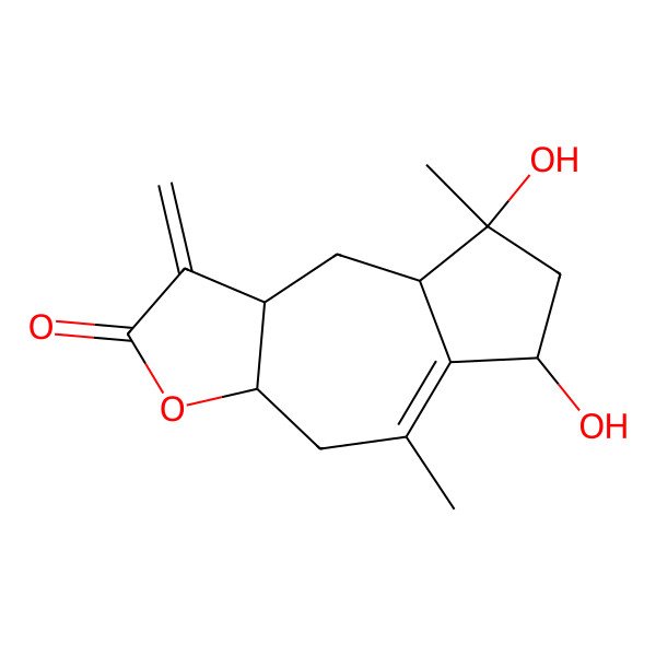 2D Structure of (3aR,6S,8R,8aR,9aR)-6,8-dihydroxy-5,8-dimethyl-1-methylidene-4,6,7,8a,9,9a-hexahydro-3aH-azuleno[6,5-b]furan-2-one