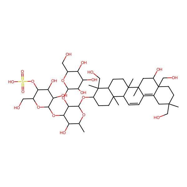 2D Structure of [(2R,3S,4R,5R,6S)-6-[(2R,3R,4S,5S,6R)-2-[[(3S,4R,4aR,6aR,6bS,8R,8aS,11R,14aR,14bS)-8-hydroxy-4,8a,11-tris(hydroxymethyl)-4,6a,6b,11,14b-pentamethyl-1,2,3,4a,5,6,7,8,9,10,12,14a-dodecahydropicen-3-yl]oxy]-5-hydroxy-6-methyl-3-[(2S,3R,4S,5S,6R)-3,4,5-trihydroxy-6-(hydroxymethyl)oxan-2-yl]oxyoxan-4-yl]oxy-4,5-dihydroxy-2-(hydroxymethyl)oxan-3-yl] hydrogen sulfate