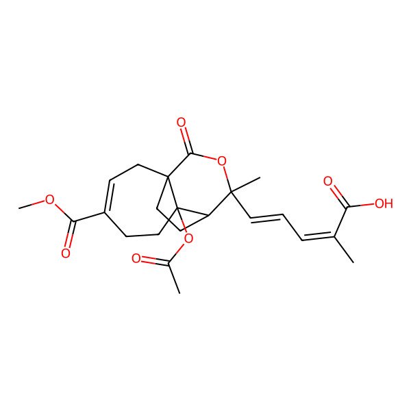2D Structure of (2E,4E)-5-[(1R,7S,8S,9S)-7-acetyloxy-4-methoxycarbonyl-9-methyl-11-oxo-10-oxatricyclo[6.3.2.01,7]tridec-3-en-9-yl]-2-methylpenta-2,4-dienoic acid