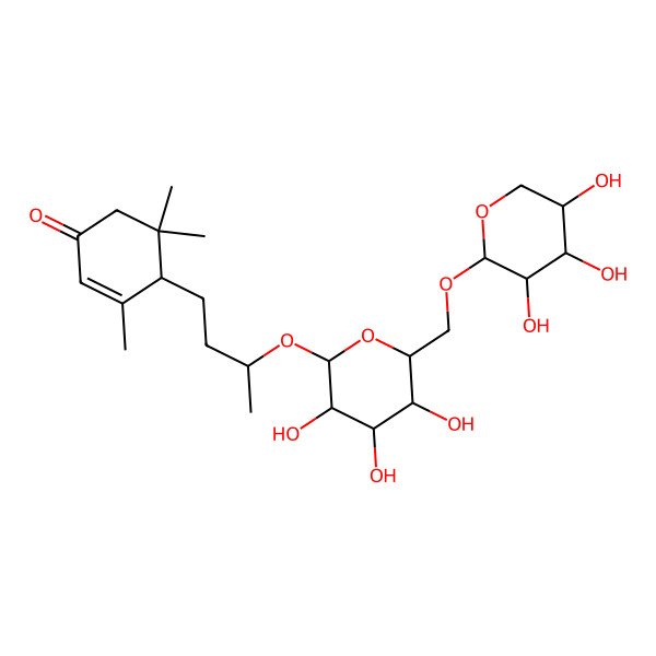 2D Structure of 3,5,5-Trimethyl-4-[3-[3,4,5-trihydroxy-6-[(3,4,5-trihydroxyoxan-2-yl)oxymethyl]oxan-2-yl]oxybutyl]cyclohex-2-en-1-one
