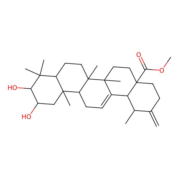 2D Structure of Methyl 10,11-dihydroxy-1,6a,6b,9,9,12a-hexamethyl-2-methylidene-1,3,4,5,6,6a,7,8,8a,10,11,12,13,14b-tetradecahydropicene-4a-carboxylate