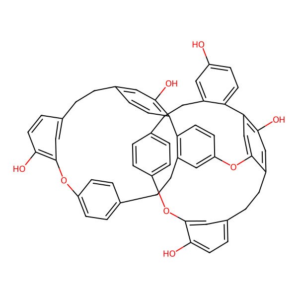 2D Structure of 26-[(16,24-Dihydroxy-14-oxapentacyclo[20.2.2.210,13.115,19.02,7]nonacosa-1(24),2(7),3,5,10(29),11,13(28),15,17,19(27),22,25-dodecaen-5-yl)oxy]-14-oxapentacyclo[20.2.2.210,13.115,19.02,7]nonacosa-1(24),2(7),3,5,10(29),11,13(28),15,17,19(27),22,25-dodecaene-5,16,24-triol