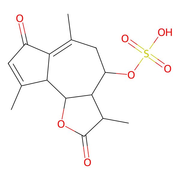 2D Structure of [(3S,3aS,4S,9aS,9bR)-3,6,9-trimethyl-2,7-dioxo-3,3a,4,5,9a,9b-hexahydroazuleno[4,5-b]furan-4-yl] hydrogen sulfate
