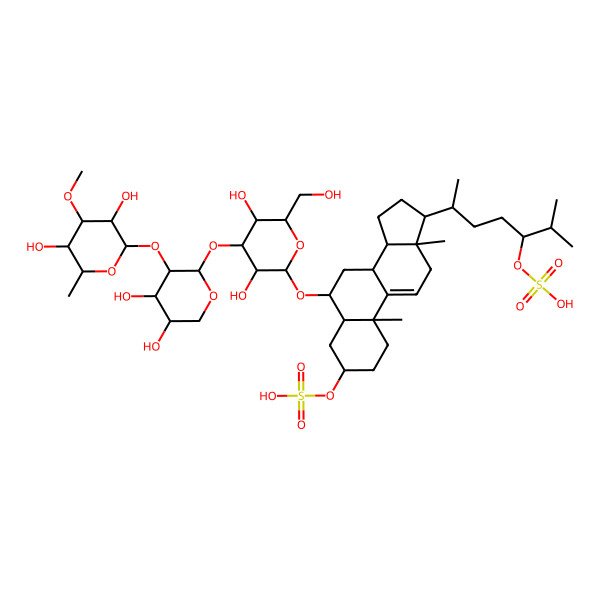 2D Structure of [(3S,6S,8S,10S,13R,14S,17R)-6-[(2R,3R,4S,5R,6R)-4-[(2S,3R,4S,5R)-3-[(2S,3R,4S,5R,6R)-3,5-dihydroxy-4-methoxy-6-methyloxan-2-yl]oxy-4,5-dihydroxyoxan-2-yl]oxy-3,5-dihydroxy-6-(hydroxymethyl)oxan-2-yl]oxy-10,13-dimethyl-17-[(2R,5S)-6-methyl-5-sulfooxyheptan-2-yl]-2,3,4,5,6,7,8,12,14,15,16,17-dodecahydro-1H-cyclopenta[a]phenanthren-3-yl] hydrogen sulfate