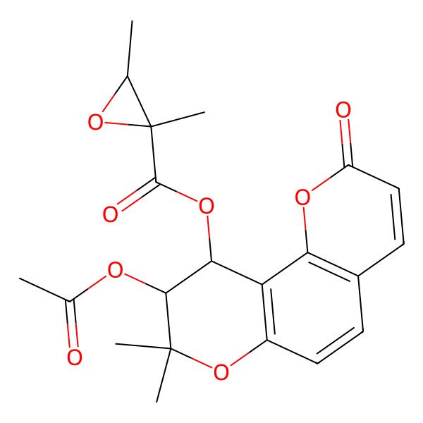 2D Structure of [(9S,10S)-9-acetyloxy-8,8-dimethyl-2-oxo-9,10-dihydropyrano[2,3-f]chromen-10-yl] (2R,3R)-2,3-dimethyloxirane-2-carboxylate