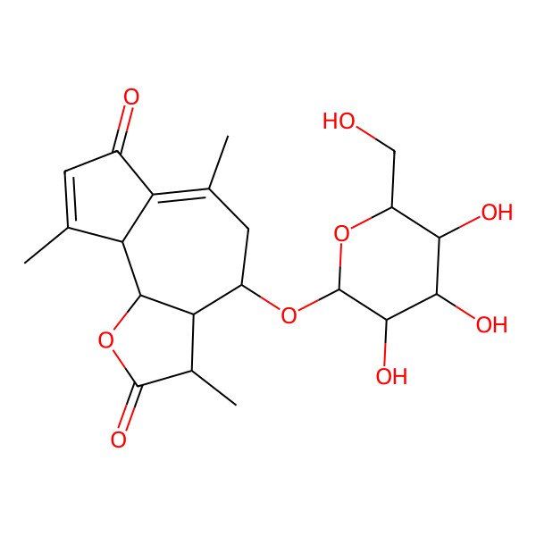 2D Structure of (3S,3aR,4S,9aS,9bR)-3,6,9-trimethyl-4-[(2R,3R,4S,5S,6R)-3,4,5-trihydroxy-6-(hydroxymethyl)oxan-2-yl]oxy-3,3a,4,5,9a,9b-hexahydroazuleno[4,5-b]furan-2,7-dione