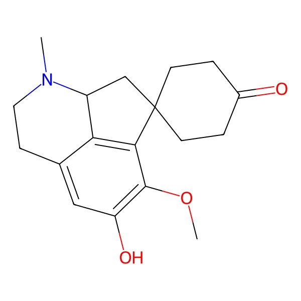 2D Structure of (4S)-10-hydroxy-11-methoxy-5-methylspiro[5-azatricyclo[6.3.1.04,12]dodeca-1(12),8,10-triene-2,4'-cyclohexane]-1'-one