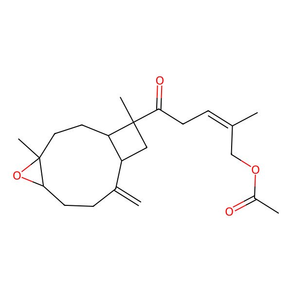 2D Structure of [(Z)-5-[(1R,4R,6R,10S,12R)-4,12-dimethyl-9-methylidene-5-oxatricyclo[8.2.0.04,6]dodecan-12-yl]-2-methyl-5-oxopent-2-enyl] acetate