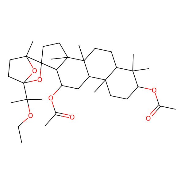 2D Structure of [12-Acetyloxy-1'-(2-ethoxypropan-2-yl)-4,4,4',8,10,14-hexamethylspiro[1,2,3,5,6,7,9,11,12,13,15,16-dodecahydrocyclopenta[a]phenanthrene-17,3'-2,7-dioxabicyclo[2.2.1]heptane]-3-yl] acetate