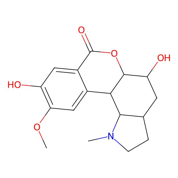 2D Structure of (3aS,5R,5aS,11bS,11cR)-5,9-dihydroxy-10-methoxy-1-methyl-2,3,3a,4,5,5a,11b,11c-octahydroisochromeno[3,4-g]indol-7-one