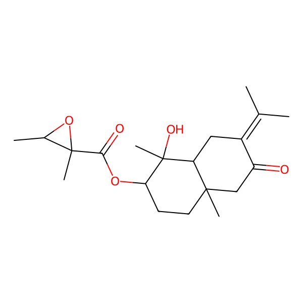 2D Structure of (1-Hydroxy-1,4a-dimethyl-6-oxo-7-propan-2-ylidene-2,3,4,5,8,8a-hexahydronaphthalen-2-yl) 2,3-dimethyloxirane-2-carboxylate 2D Structure of (1-Hydroxy-1,4a-dimethyl-6-oxo-7-propan-2-ylidene-2,3,4,5,8,8a-hexahydronaphthalen-2-yl) 2,3-dimethyloxirane-2-carboxylate