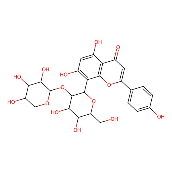 2D Structure of 8-[(2S,3R,4S,5S,6S)-4,5-dihydroxy-6-(hydroxymethyl)-3-[(2R,3R,4S,5R)-3,4,5-trihydroxyoxan-2-yl]oxyoxan-2-yl]-5,7-dihydroxy-2-(4-hydroxyphenyl)chromen-4-one