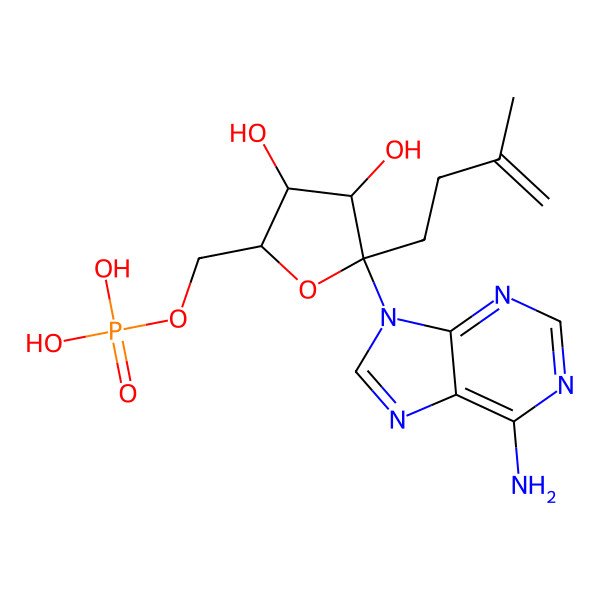 2D Structure of [(2R,3S,4R,5R)-5-(6-aminopurin-9-yl)-3,4-dihydroxy-5-(3-methylbut-3-enyl)oxolan-2-yl]methyl dihydrogen phosphate