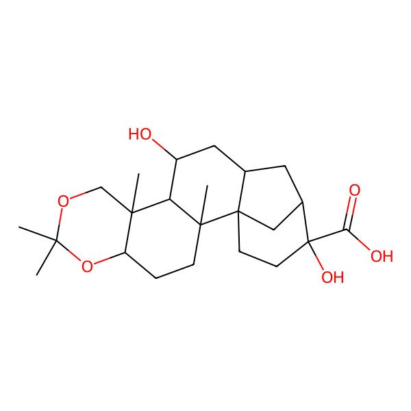 2D Structure of 12,17-Dihydroxy-2,7,7,10-tetramethyl-6,8-dioxapentacyclo[14.3.1.01,14.02,11.05,10]icosane-17-carboxylic acid