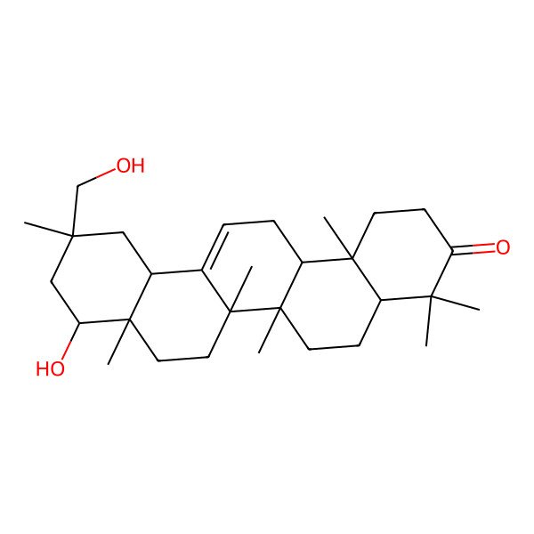 2D Structure of (4aR,6aR,6bS,8aR,9R,11S,12aS,14aS,14bR)-9-hydroxy-11-(hydroxymethyl)-4,4,6a,6b,8a,11,14b-heptamethyl-2,4a,5,6,7,8,9,10,12,12a,14,14a-dodecahydro-1H-picen-3-one