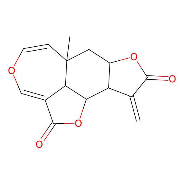 2D Structure of (1R,9R,11S,15R,16S)-9-methyl-14-methylidene-2,6,12-trioxatetracyclo[7.6.1.04,16.011,15]hexadeca-4,7-diene-3,13-dione