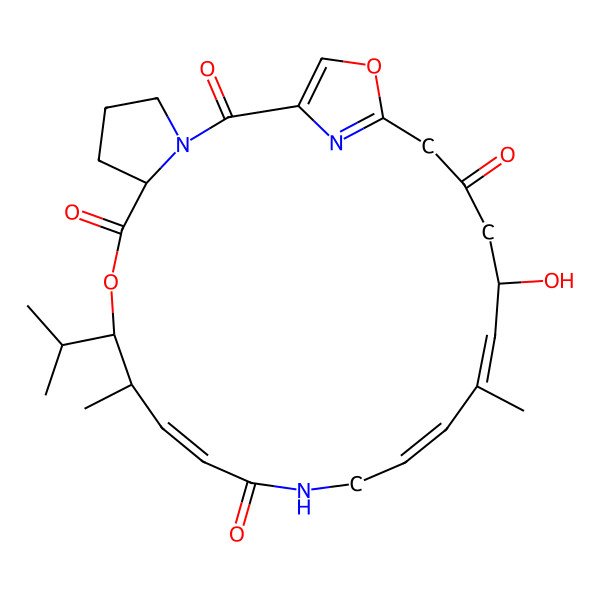 2D Structure of (10R,11R,12Z,17Z,19Z,21S)-21-hydroxy-11,19-dimethyl-10-propan-2-yl-9,26-dioxa-3,15,28-triazatricyclo[23.2.1.03,7]octacosa-1(27),12,17,19,25(28)-pentaene-2,8,14,23-tetrone