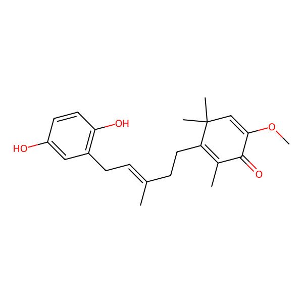 2D Structure of 3-[(E)-5-(2,5-dihydroxyphenyl)-3-methylpent-3-enyl]-6-methoxy-2,4,4-trimethylcyclohexa-2,5-dien-1-one