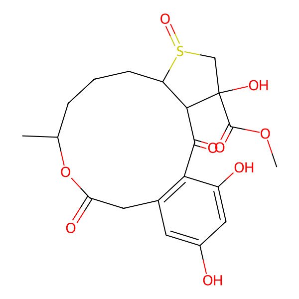 2D Structure of Methyl 4,17,19-trihydroxy-11-methyl-2,6,13-trioxo-12-oxa-6lambda4-thiatricyclo[13.4.0.03,7]nonadeca-1(15),16,18-triene-4-carboxylate