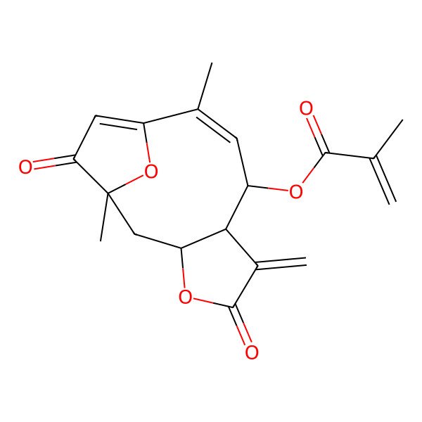 2D Structure of (1,10-Dimethyl-6-methylidene-5,13-dioxo-4,14-dioxatricyclo[9.2.1.03,7]tetradeca-9,11-dien-8-yl) 2-methylprop-2-enoate