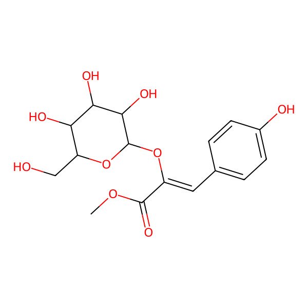 2D Structure of methyl (Z)-3-(4-hydroxyphenyl)-2-[(2S,3R,4S,5S,6R)-3,4,5-trihydroxy-6-(hydroxymethyl)oxan-2-yl]oxyprop-2-enoate