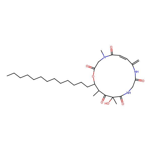 2D Structure of (14S,16S,17S,E)-14-hydroxy-4,14,16-trimethyl-8-methylene-17-tridecyl-1-oxa-4,9,12-triazacycloheptadec-6-ene-2,5,10,13,15-pentaone