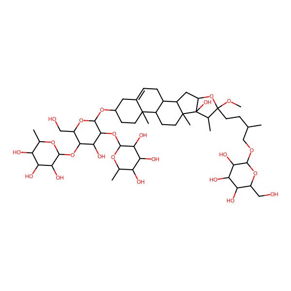 2D Structure of (2S,3R,4R,5R,6S)-2-[(2R,3S,4S,5R,6R)-4-hydroxy-6-[[(1R,2S,4S,6R,7S,8S,9S,12S,13R,16S)-8-hydroxy-6-methoxy-7,9,13-trimethyl-6-[(3R)-3-methyl-4-[(2R,3R,4S,5S,6R)-3,4,5-trihydroxy-6-(hydroxymethyl)oxan-2-yl]oxybutyl]-5-oxapentacyclo[10.8.0.02,9.04,8.013,18]icos-18-en-16-yl]oxy]-2-(hydroxymethyl)-5-[(2S,3R,4R,5R,6S)-3,4,5-trihydroxy-6-methyloxan-2-yl]oxyoxan-3-yl]oxy-6-methyloxane-3,4,5-triol