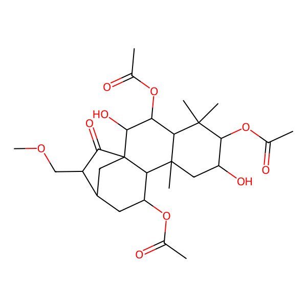 2D Structure of [3,6-Diacetyloxy-2,7-dihydroxy-14-(methoxymethyl)-5,5,9-trimethyl-15-oxo-11-tetracyclo[11.2.1.01,10.04,9]hexadecanyl] acetate