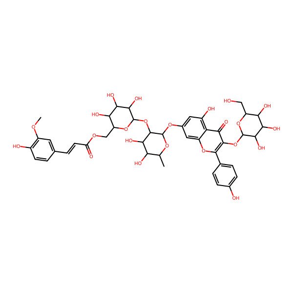 2D Structure of [(2R,3S,4S,5R,6S)-6-[(2S,3R,4R,5R,6S)-4,5-dihydroxy-2-[5-hydroxy-2-(4-hydroxyphenyl)-4-oxo-3-[(2S,3R,4S,5S,6R)-3,4,5-trihydroxy-6-(hydroxymethyl)oxan-2-yl]oxychromen-7-yl]oxy-6-methyloxan-3-yl]oxy-3,4,5-trihydroxyoxan-2-yl]methyl (E)-3-(4-hydroxy-3-methoxyphenyl)prop-2-enoate