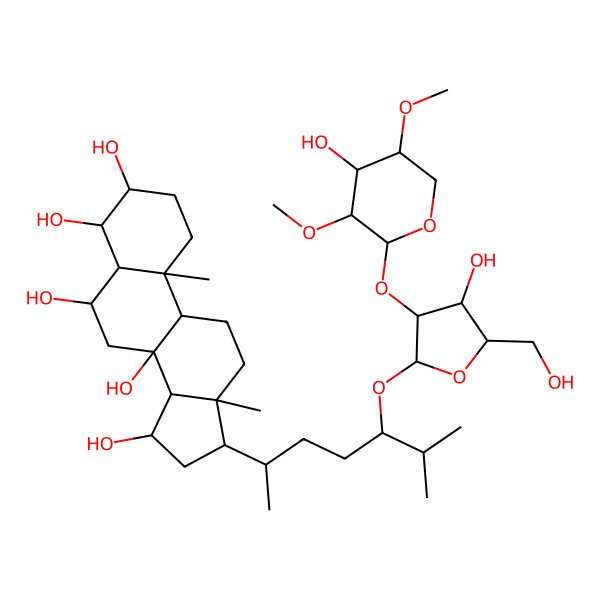 2D Structure of (3S,4R,5S,6S,8S,9R,10S,13R,14S,15R,17R)-17-[(2R,5S)-5-[(2S,3R,4R,5S)-4-hydroxy-3-[(2S,3R,4S,5R)-4-hydroxy-3,5-dimethoxyoxan-2-yl]oxy-5-(hydroxymethyl)oxolan-2-yl]oxy-6-methylheptan-2-yl]-10,13-dimethyl-1,2,3,4,5,6,7,9,11,12,14,15,16,17-tetradecahydrocyclopenta[a]phenanthrene-3,4,6,8,15-pentol