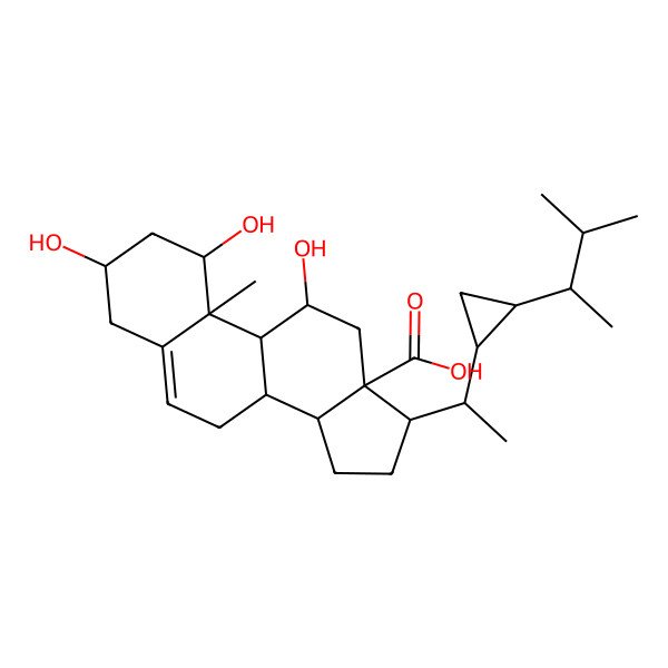 2D Structure of 1,3,11-trihydroxy-10-methyl-17-[1-[2-(3-methylbutan-2-yl)cyclopropyl]ethyl]-2,3,4,7,8,9,11,12,14,15,16,17-dodecahydro-1H-cyclopenta[a]phenanthrene-13-carboxylic acid