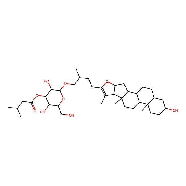 2D Structure of [(2R,3R,4S,5R,6R)-3,5-dihydroxy-2-(hydroxymethyl)-6-[(2R)-4-[(1R,2S,4S,8S,9S,12S,13S,16S,18S)-16-hydroxy-7,9,13-trimethyl-5-oxapentacyclo[10.8.0.02,9.04,8.013,18]icos-6-en-6-yl]-2-methylbutoxy]oxan-4-yl] 3-methylbutanoate