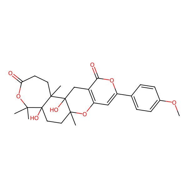 2D Structure of 1,8-Dihydroxy-15-(4-methoxyphenyl)-2,7,7,11-tetramethyl-6,12,16-trioxatetracyclo[9.8.0.02,8.013,18]nonadeca-13(18),14-diene-5,17-dione