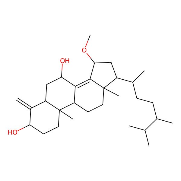 2D Structure of 17-(5,6-Dimethylheptan-2-yl)-15-methoxy-10,13-dimethyl-4-methylidene-1,2,3,5,6,7,9,11,12,15,16,17-dodecahydrocyclopenta[a]phenanthrene-3,7-diol