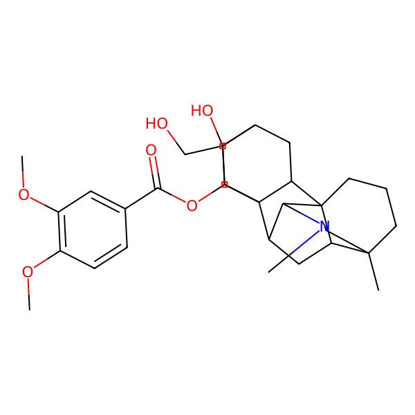2D Structure of [12-Hydroxy-12-(hydroxymethyl)-5,7-dimethyl-7-azahexacyclo[7.6.2.210,13.01,8.05,16.010,15]nonadecan-11-yl] 3,4-dimethoxybenzoate