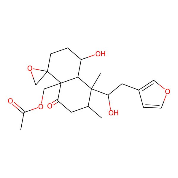 2D Structure of [8-[2-(Furan-3-yl)-1-hydroxyethyl]-1-hydroxy-7,8-dimethyl-5-oxospiro[1,2,3,6,7,8a-hexahydronaphthalene-4,2'-oxirane]-4a-yl]methyl acetate