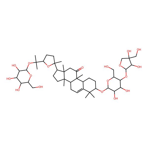 2D Structure of (3S,8S,9R,10R,13R,14S,17S)-3-[(2R,3R,4R,5S,6R)-5-[(2S,3R,4R)-3,4-dihydroxy-4-(hydroxymethyl)oxolan-2-yl]oxy-3,4-dihydroxy-6-(hydroxymethyl)oxan-2-yl]oxy-4,4,9,13,14-pentamethyl-17-[(2S,5S)-2-methyl-5-[2-[(2S,3R,4S,5S,6R)-3,4,5-trihydroxy-6-(hydroxymethyl)oxan-2-yl]oxypropan-2-yl]oxolan-2-yl]-1,2,3,7,8,10,12,15,16,17-decahydrocyclopenta[a]phenanthren-11-one