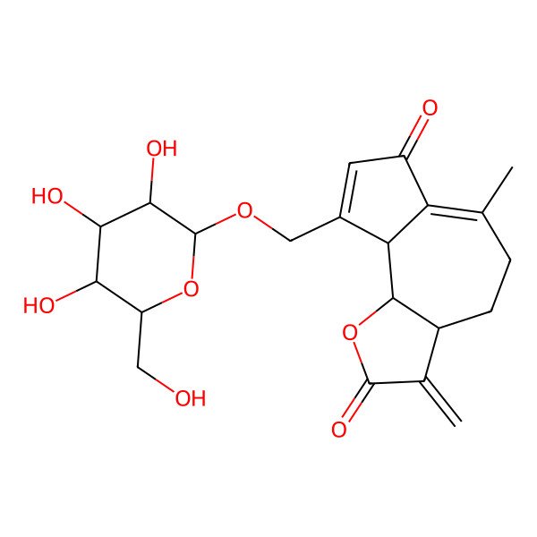 2D Structure of 6-methyl-3-methylidene-9-[[3,4,5-trihydroxy-6-(hydroxymethyl)oxan-2-yl]oxymethyl]-4,5,9a,9b-tetrahydro-3aH-azuleno[4,5-b]furan-2,7-dione