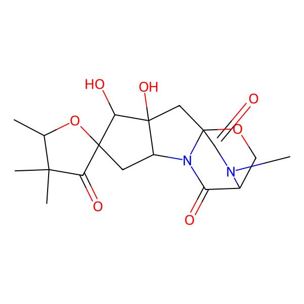 2D Structure of (1S,3S,4S,5S,5'R,7R,10S)-3,4-dihydroxy-4',4',5',11-tetramethylspiro[13-oxa-8,11-diazatetracyclo[8.2.2.01,8.03,7]tetradecane-5,2'-oxolane]-3',9,12-trione